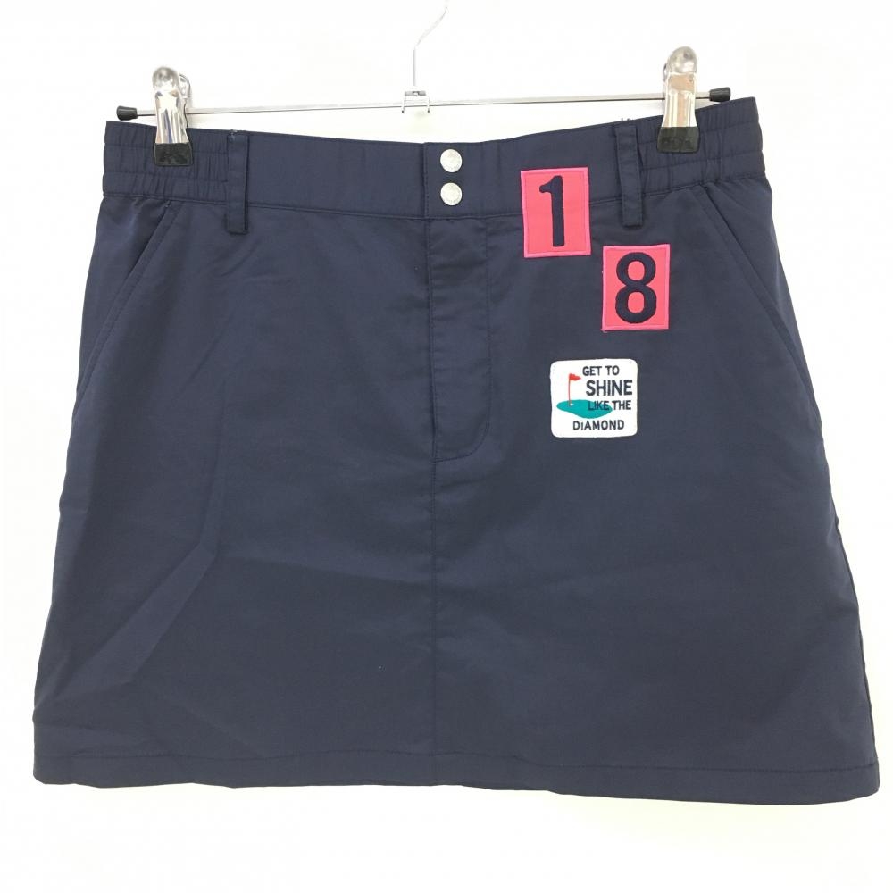 【超美品】ルコック スカート ネイビー×白 複数ワッペン 薄手 レディース 11 ゴルフウェア le coq sportif