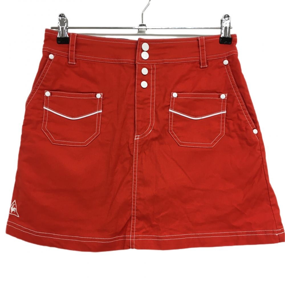 【超美品】ルコック スカート レッド 細ストライプ織生地 レモンワッペン  レディース 11 ゴルフウェア le coq sportif