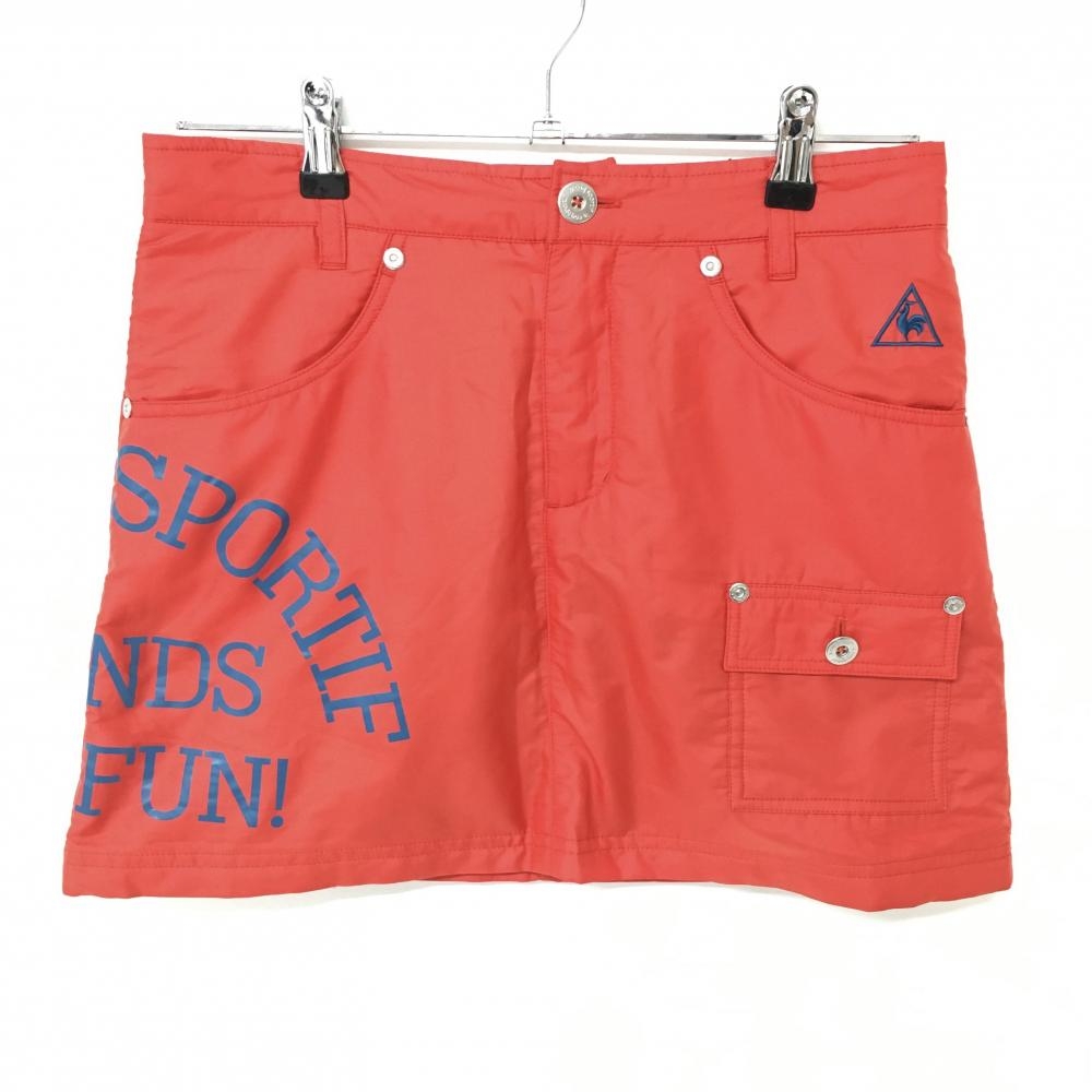 【超美品】ルコック スカート レッド×ネイビー サイドビッグロゴプリント レディース 9 ゴルフウェア le coq sportif