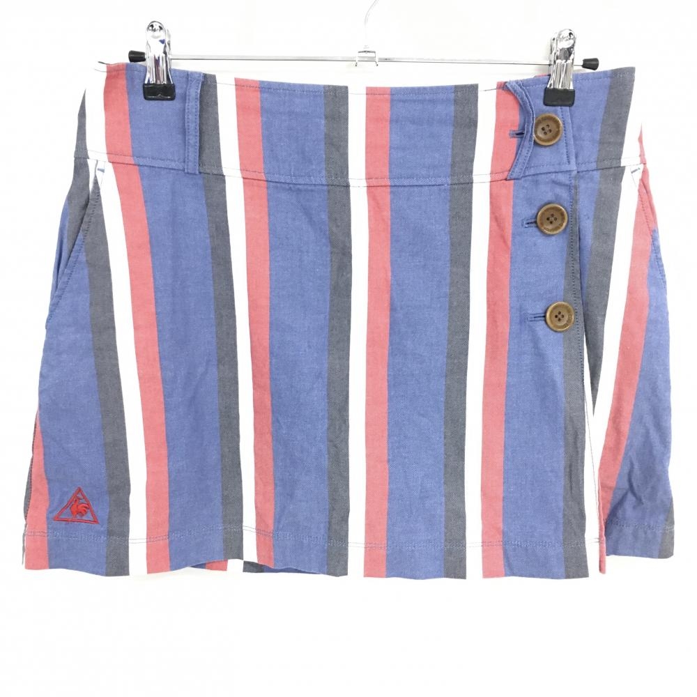 【美品】ルコック スカート ネイビー×レッド ストライプ 内側メッシュインナーパンツ レディース 11 ゴルフウェア le coq sportif