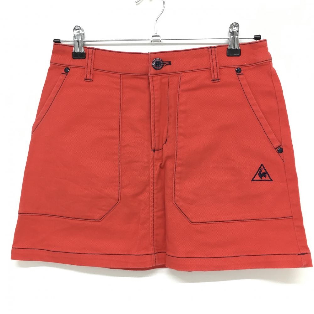 【美品】ルコック スカート レッド 後ろビッグロゴプリント パイル地ワッペン  レディース 9(M) ゴルフウェア le coq sportif