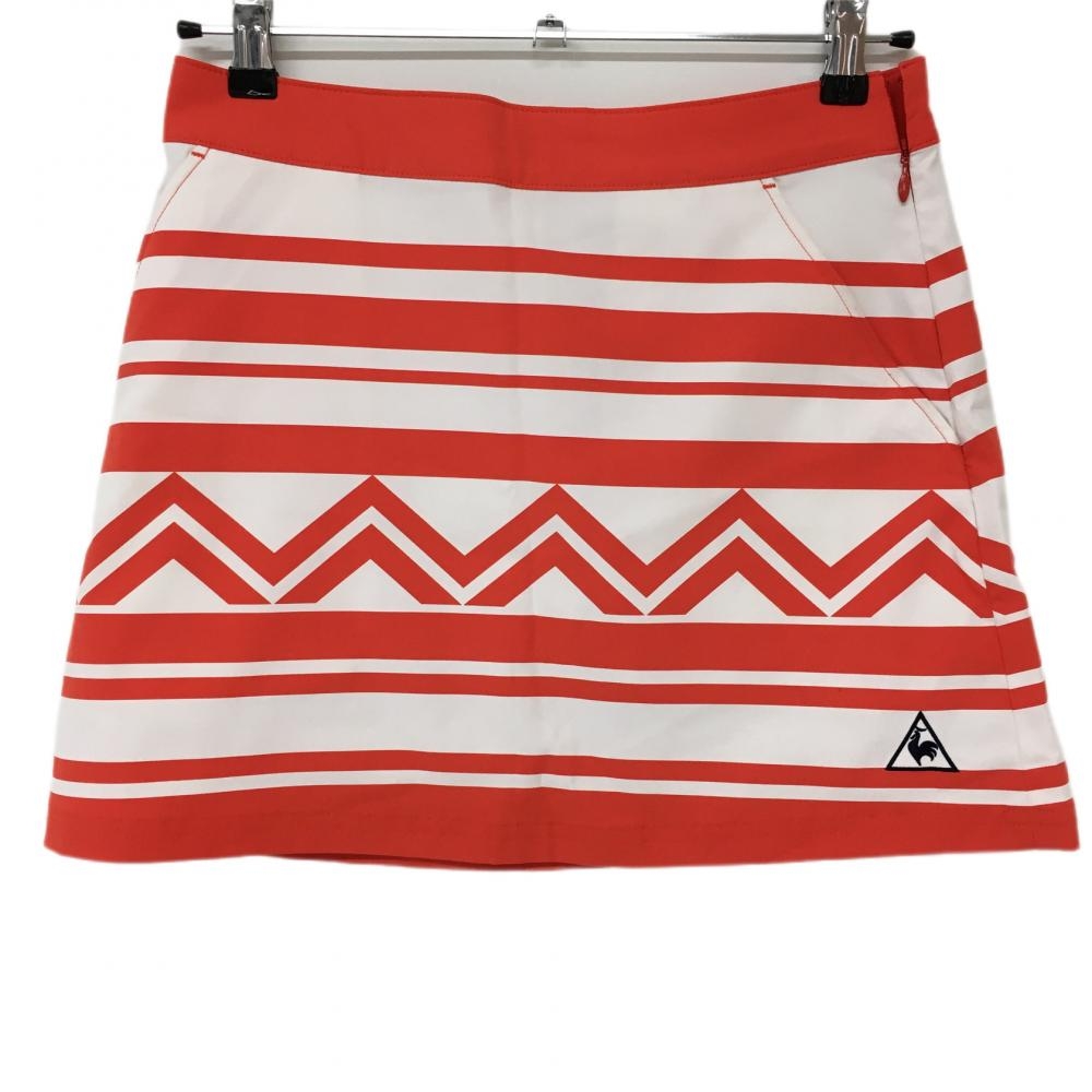 【超美品】ルコック スカート 白×オレンジ ボーダー ストレッチ レディース 9(M) ゴルフウェア le coq sportif