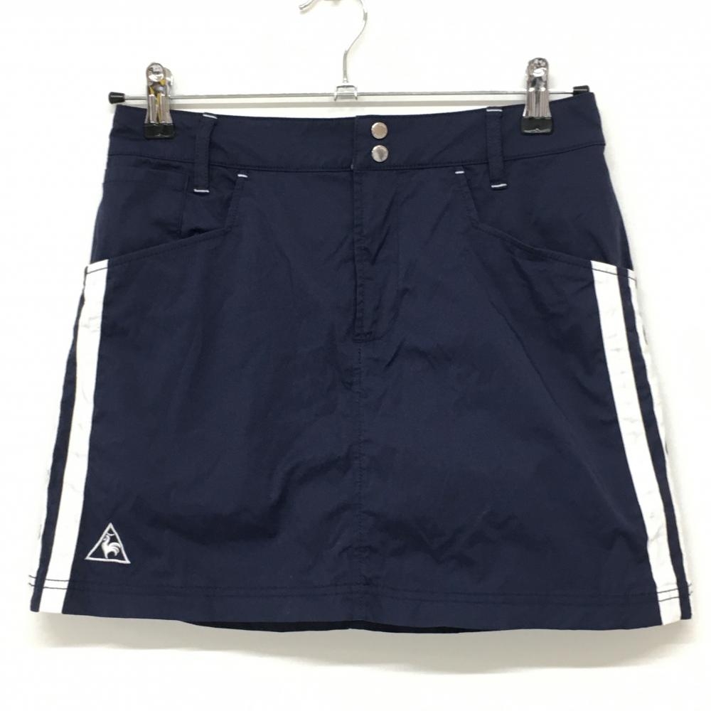 【美品】ルコック スカート ネイビー×白 内側メッシュインナーパンツ サイドライン  レディース 7 ゴルフウェア le coq sportif