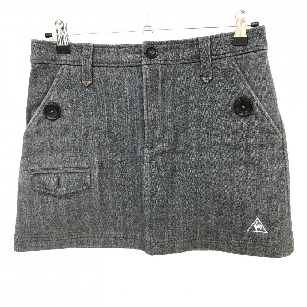 【美品】ルコック スカート グレー ヘリンボーン 裏微起毛 パイル地ワッペン レディース 11 ゴルフウェア le coq sportif