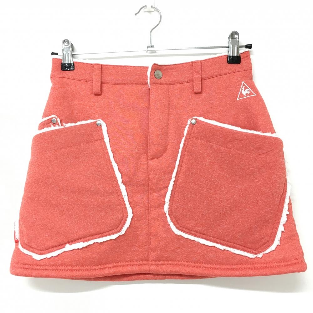 【美品】ルコック スカート オレンジレッド×白 内側ボア 厚手 レディース 7 ゴルフウェア le coq sportif
