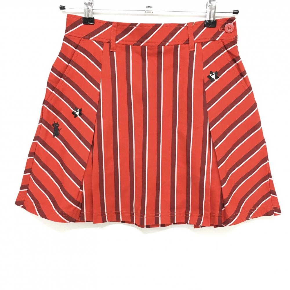 【新品】ルコック スカート レッド×ボルドー ストライプ  ストレッチ レディース 7 ゴルフウェア le coq sportif