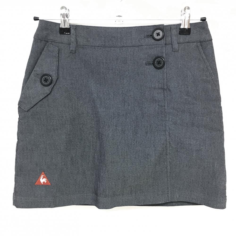 【超美品】ルコック スカート グレー×白 内側インナーパンツ 刺しゅう  レディース 7 ゴルフウェア le coq sportif