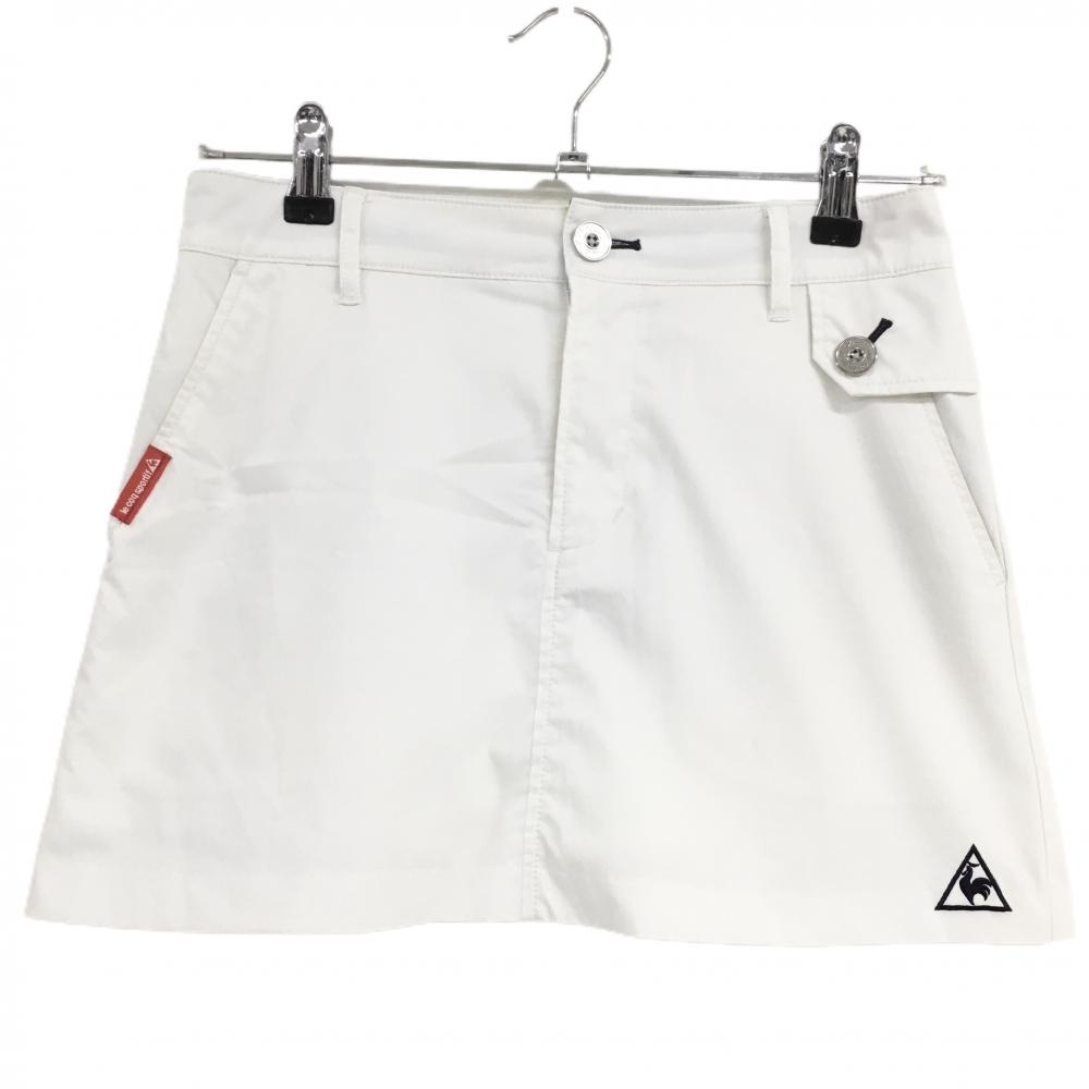 【美品】ルコック スカート 白×ネイビー バックプリント 内側インナーパンツ レディース 7 ゴルフウェア le coq sportif