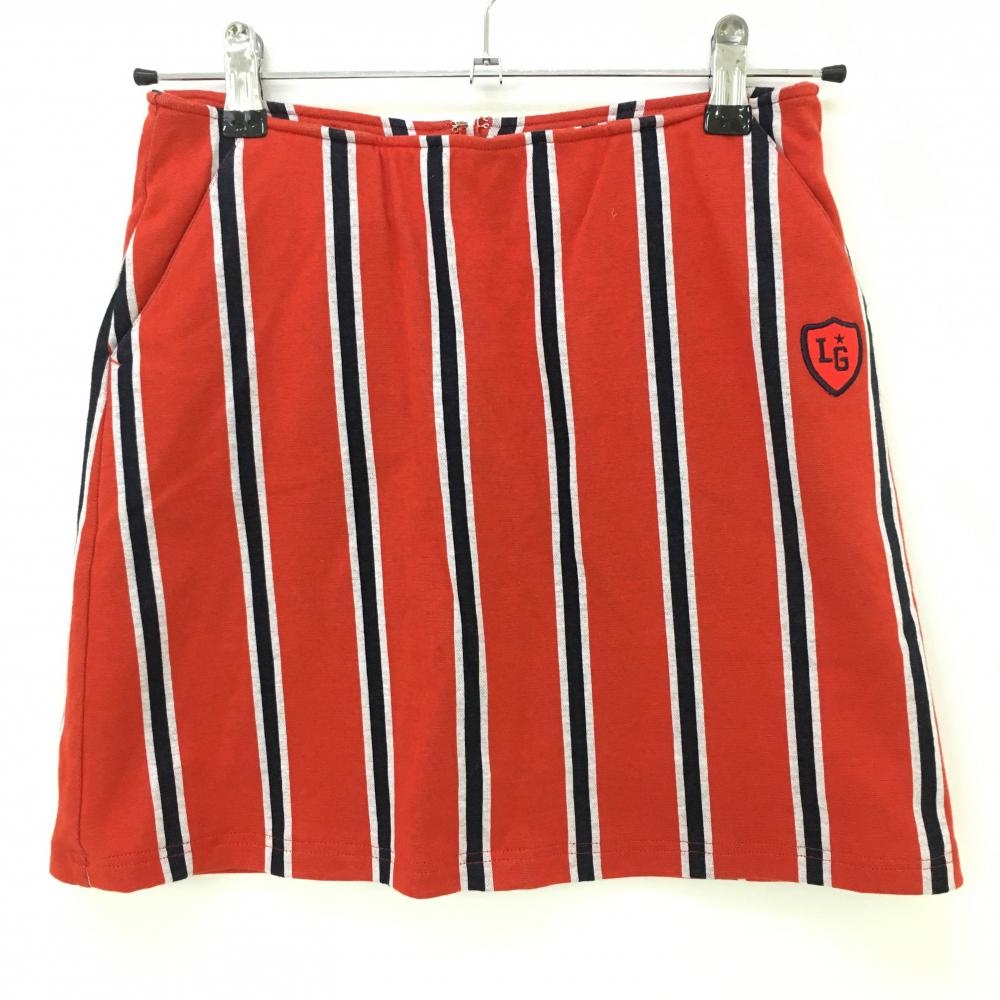 【超美品】ルコック スカート オレンジレッド×ネイビー ストライプ 裏地付き ストレッチ レディース 7 ゴルフウェア le coq sportif