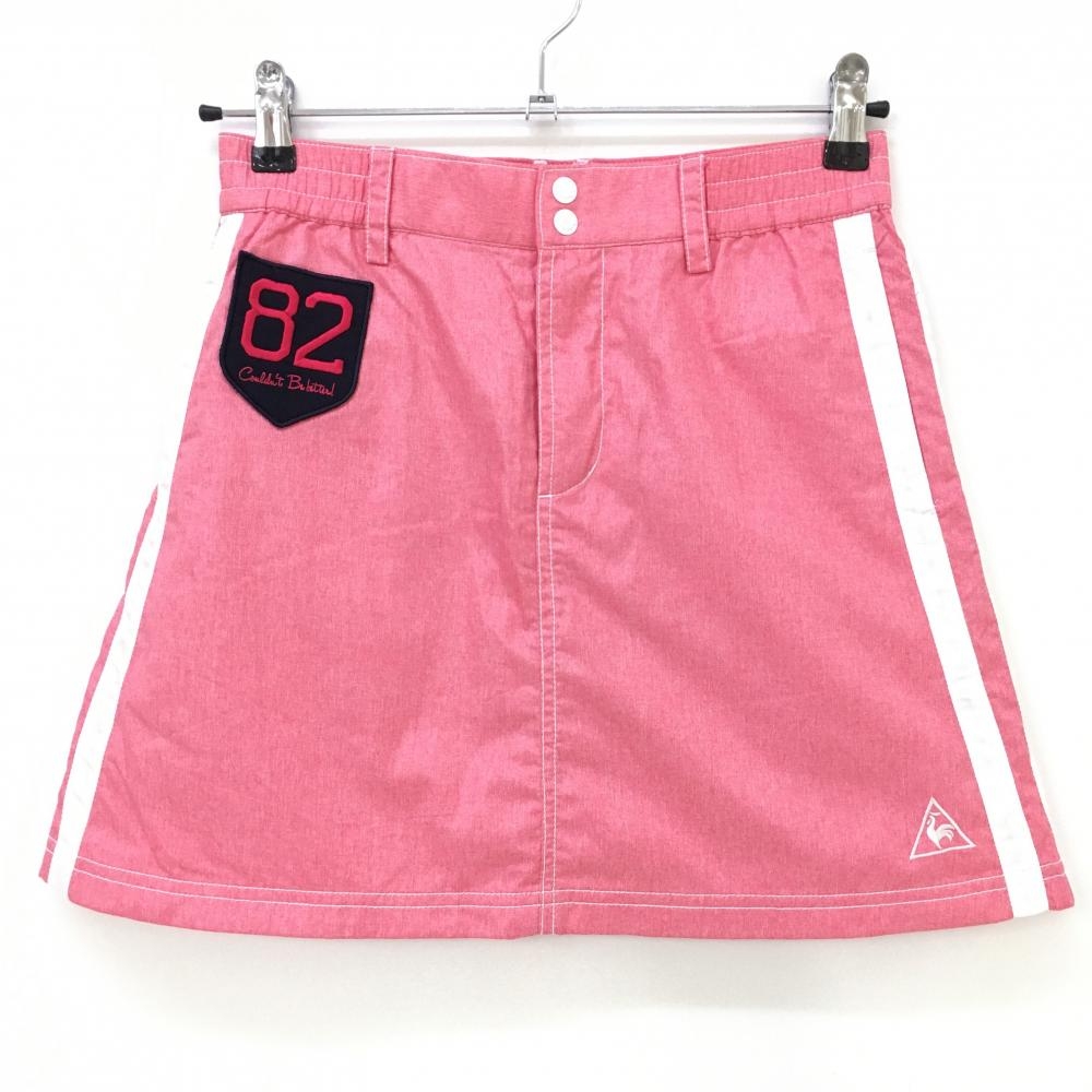 【美品】ルコック スカート ピンク×白 ロゴ刺しゅう サイド2ライン 裏地メッシュ  レディース 7 ゴルフウェア le coq sportif