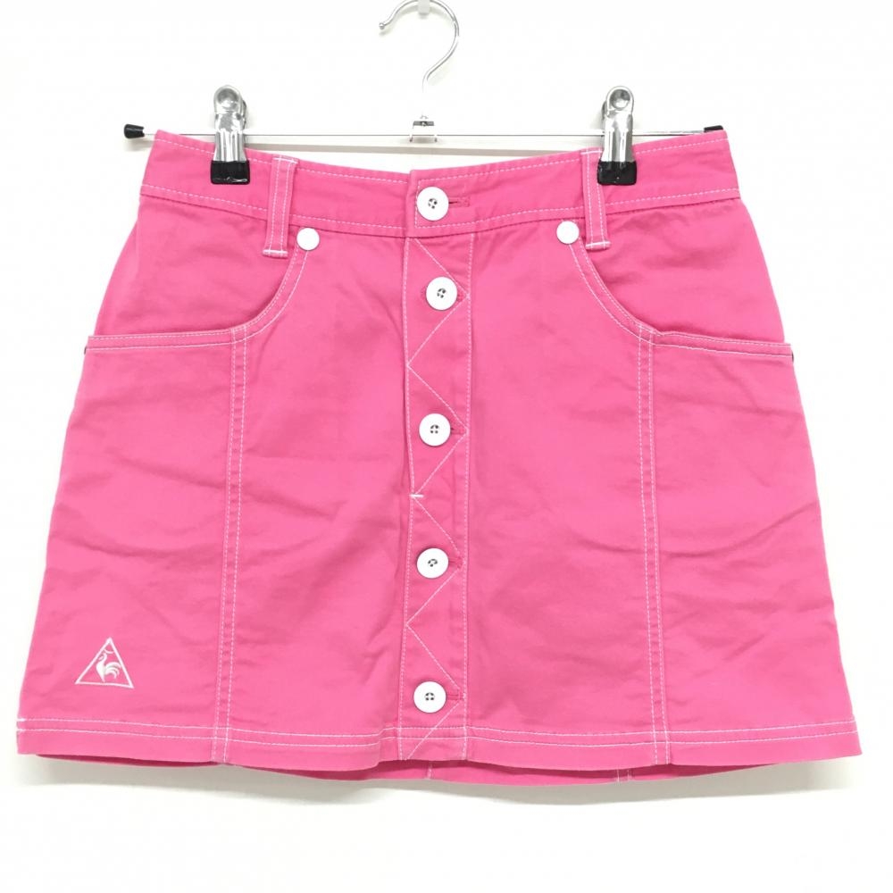 ルコック スカート ピンク×白 ステッチ ロゴ刺しゅう レディース 7 ゴルフウェア le coq sportif