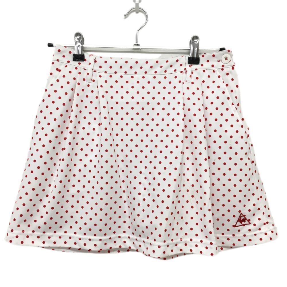 ルコック スカート 白×レッド ドット柄 総柄 内側インナーパンツ レディース 9 ゴルフウェア le coq sportif