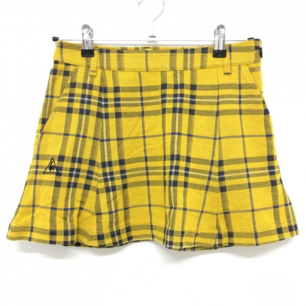 【超美品】ルコック スカート イエロー×ネイビー チェック柄 総柄  レディース 7 ゴルフウェア le coq sportif