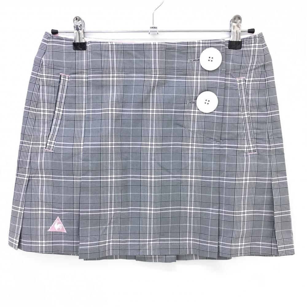 【超美品】ルコック スカート グレー×ピンク グレンチェック 後ろプリーツ レディース 11 ゴルフウェア le coq sportif