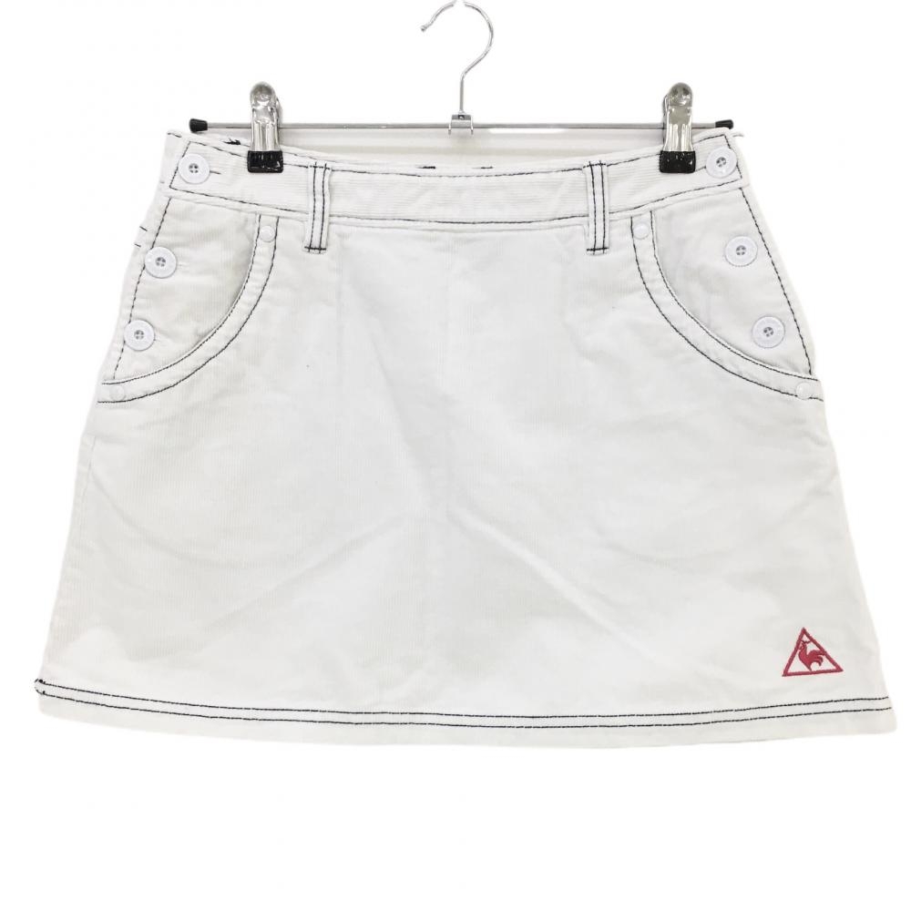 ルコック コーデュロイスカート 白 ストライプ織生地 ロゴ刺しゅう サイドボタン レディース 11 ゴルフウェア le coq sportif