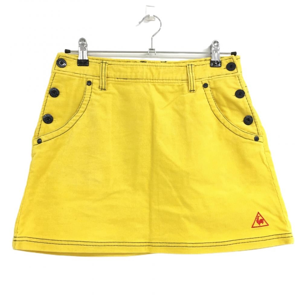 【美品】ルコック コーデュロイスカート イエロー ステッチ インナーパンツ付 レディース 9 ゴルフウェア le coq sportif
