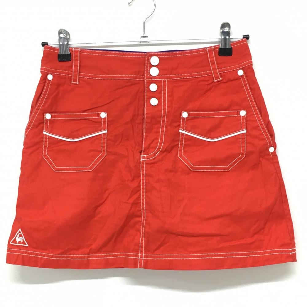 【美品】ルコック スカート オレンジレッド×白 ステッチ ストレッチ 内側インナーパンツ レディース 9 ゴルフウェア le coq sportif