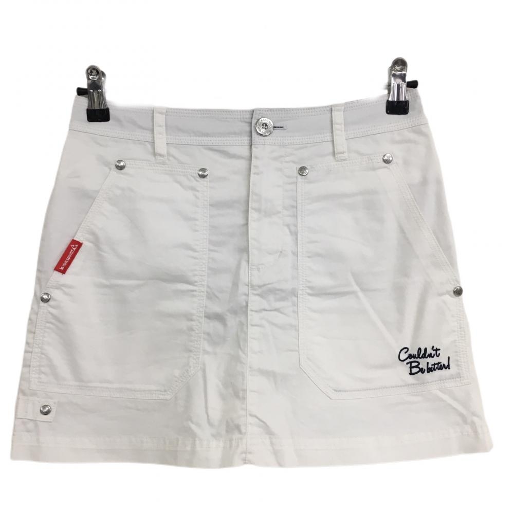 【美品】ルコック スカート 白×ネイビー バックプリント ティー装着可 内側インナーパンツ  レディース 7 ゴルフウェア le coq sportif