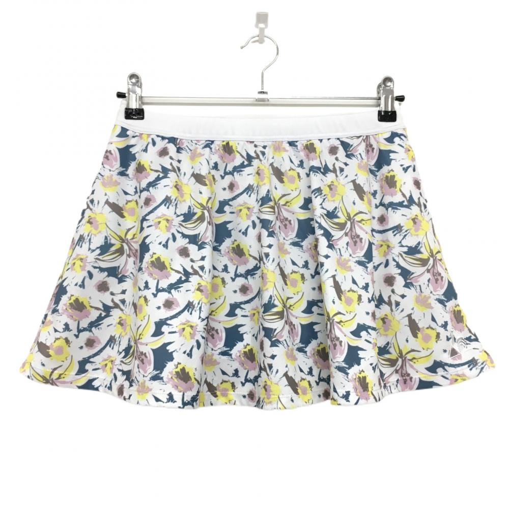 【超美品】ルコック スカート 白×ネイビー 花柄 ウエストゴム  レディース L ゴルフウェア le coq sportif