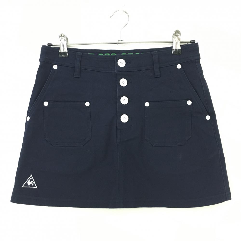 ルコック スカート ネイビー×白 ロゴ刺しゅう 後ろビッグプリント レディース 9 ゴルフウェア le coq sportif