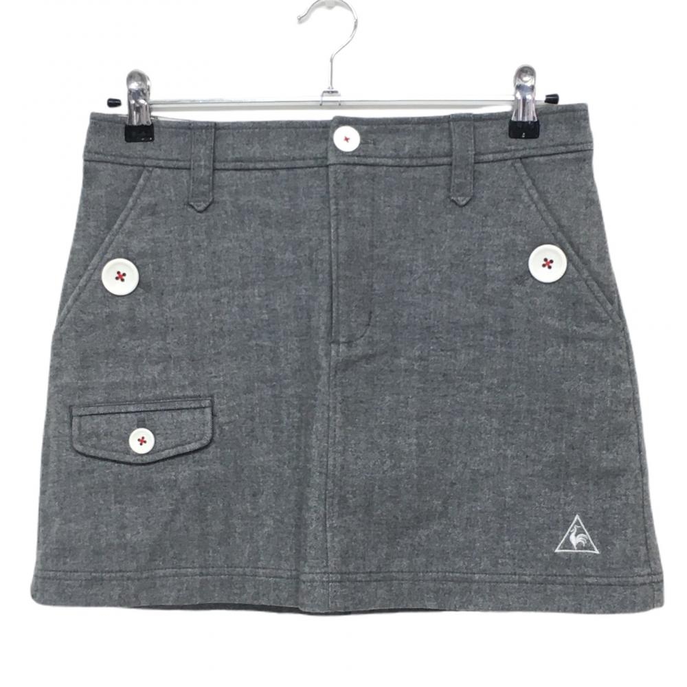 【超美品】ルコック スカート グレー ヘリンボーン織生地 裏微起毛 ロゴ刺しゅう レディース 11 ゴルフウェア le coq sportif