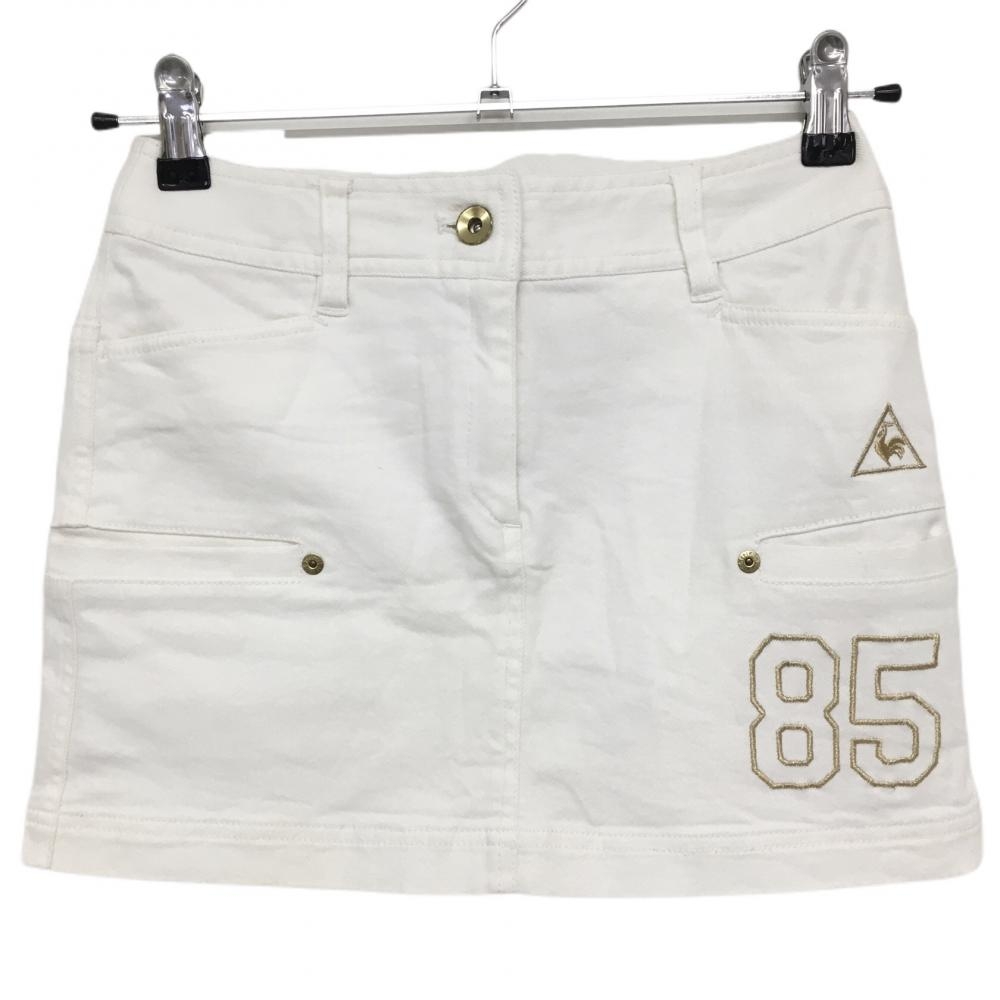 ルコック×DURAS スカート 白×ゴールド 複数ポケット ストレッチ  レディース S ゴルフウェア le coq sportif