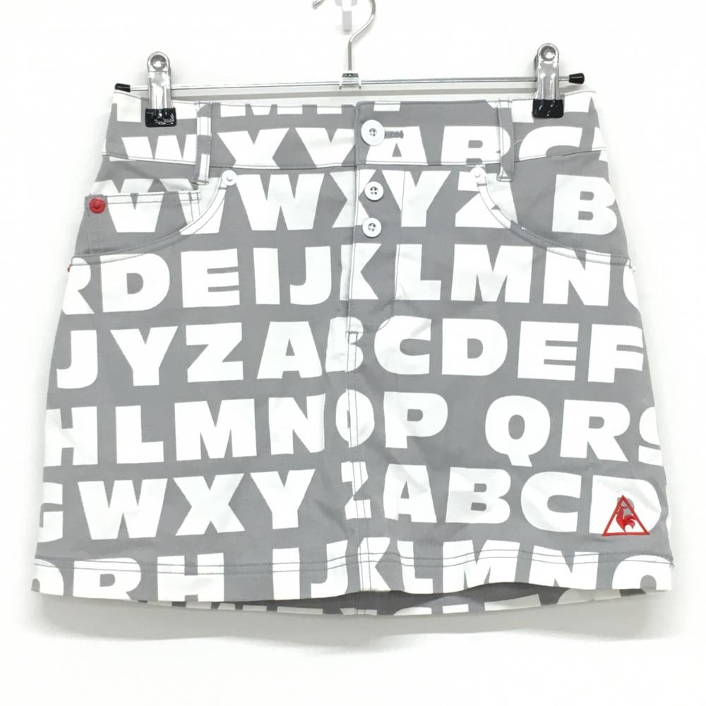 【超美品】ルコック スカート グレー×白 英字総柄 レディース 7 ゴルフウェア le coq sportif
