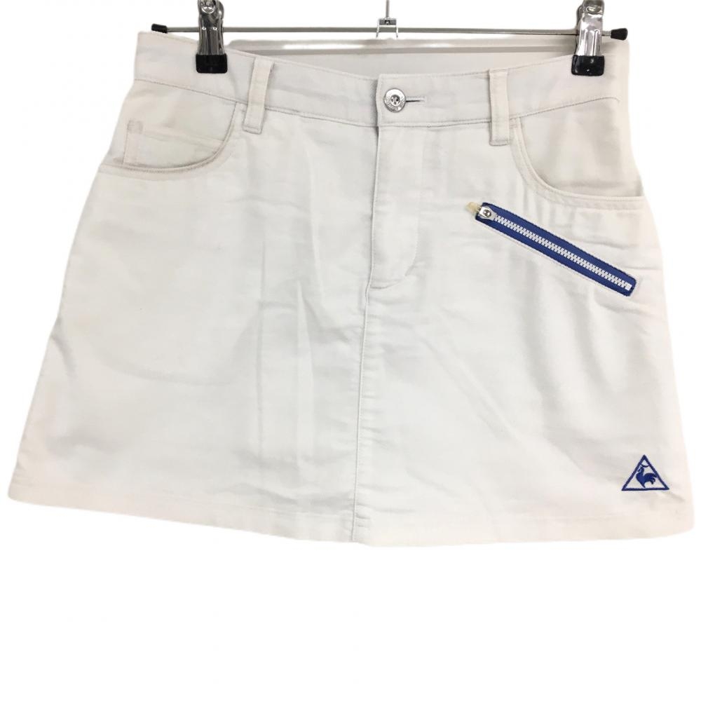 ルコック スカート 白×ブルー ロゴ刺しゅう 内側インナーパンツ  レディース 7 ゴルフウェア le coq sportif
