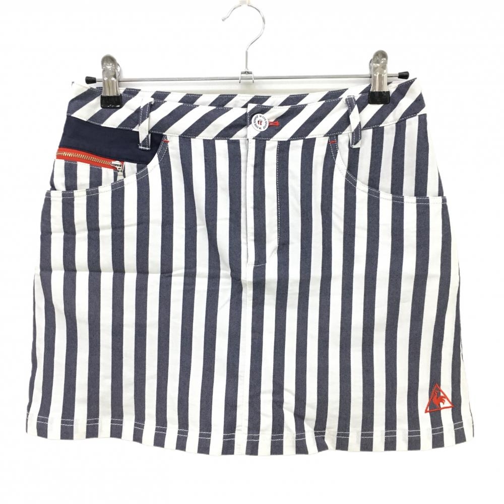 ルコック スカート 白×ネイビー ストライプ柄 ロゴ刺しゅう ジップポケット レディース 11 ゴルフウェア le coq sportif
