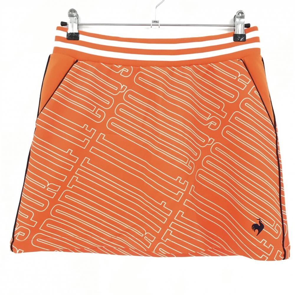 【超美品】ルコック ストレッチスカート オレンジ×白 総柄 ウエストゴム レディース 11 ゴルフウェア 2022年モデル le coq sportif