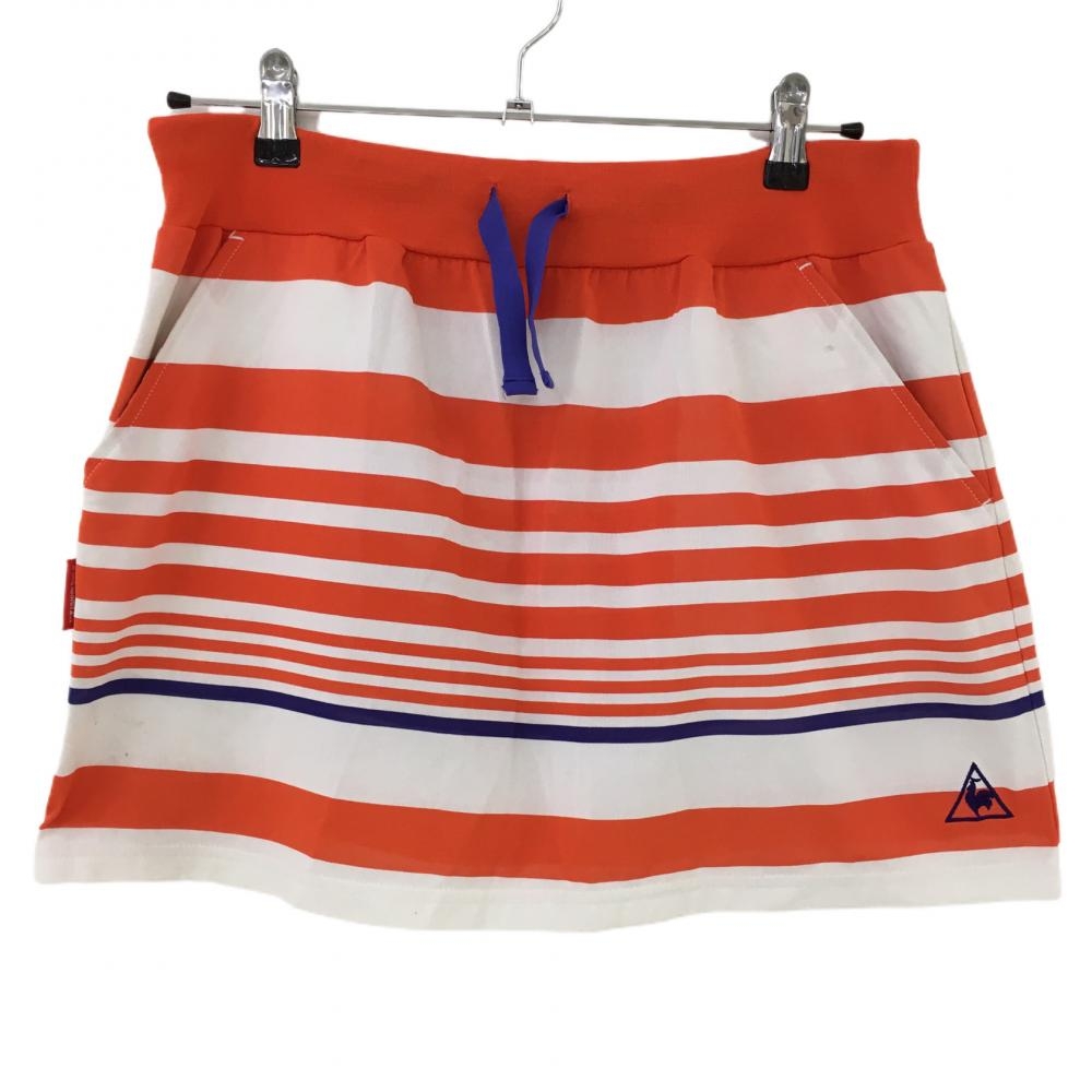 ルコック スカート オレンジ×白 ボーダー ウエスト紐 薄手  レディース L ゴルフウェア le coq sportif