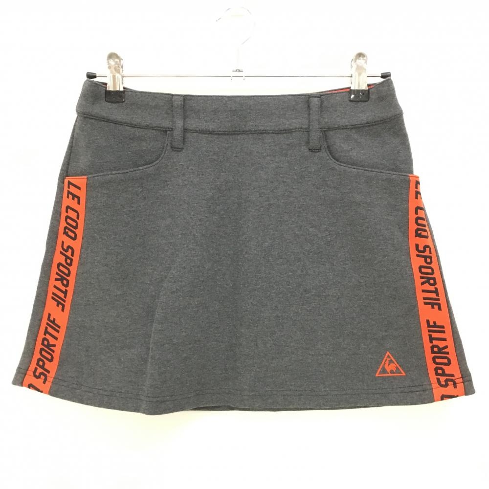【超美品】ルコック スカート グレー×オレンジ サイドロゴライン ストレッチ レディース 11 ゴルフウェア le coq sportif