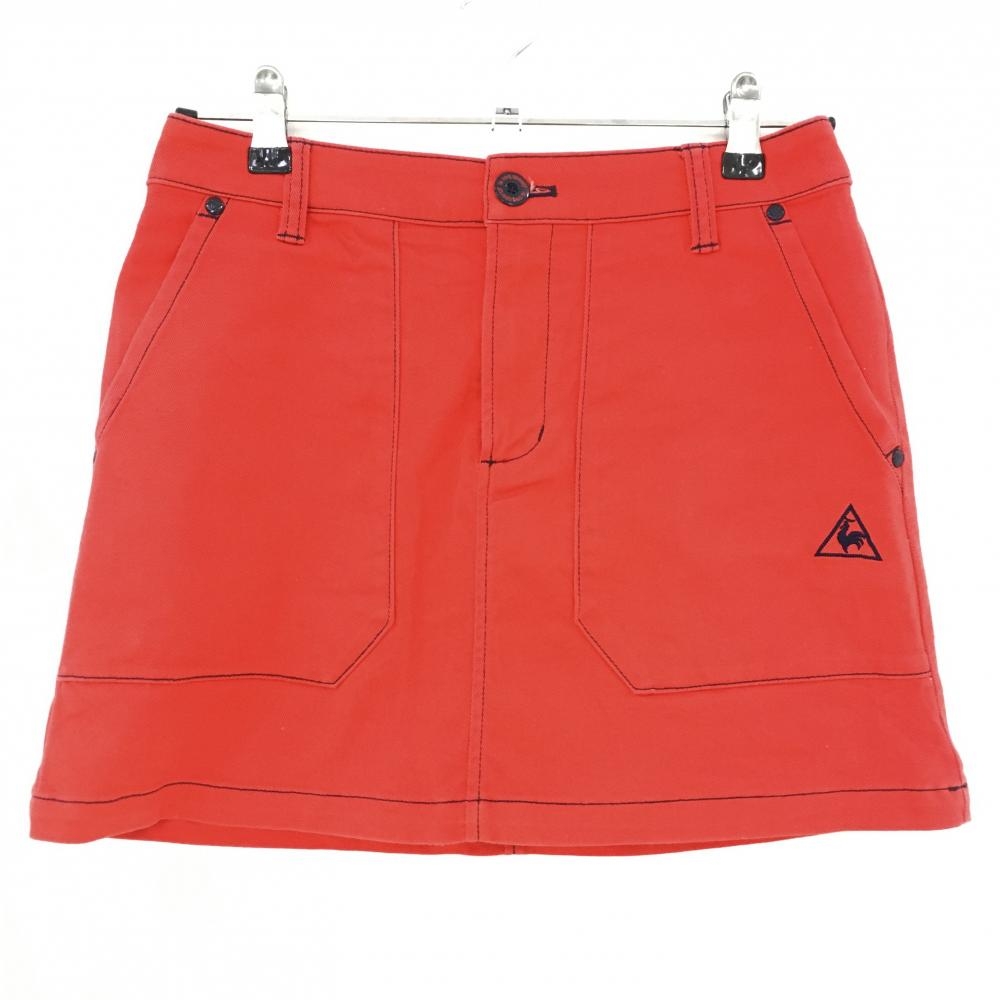 【美品】ルコック スカート レッド×ネイビー 後ろビッグロゴ ウエスト裏柄 レディース 9(M) ゴルフウェア le coq sportif