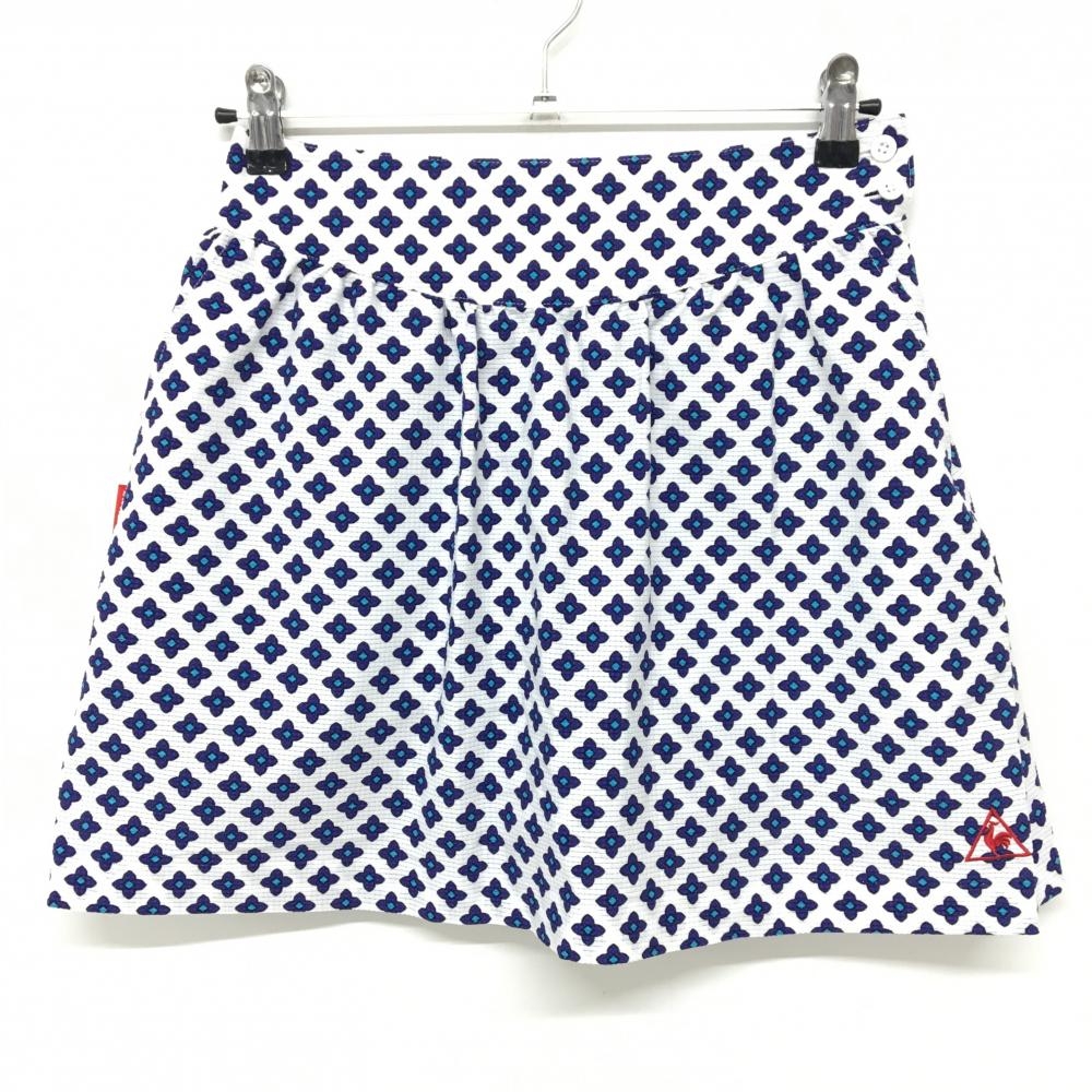 【超美品】ルコック スカート 白×パープル 花柄 メッシュ調 内側インナーパンツ レディース 9 ゴルフウェア le coq sportif