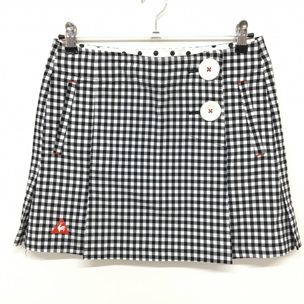 【超美品】ルコック スカート 黒×白 ギンガムチェック ボックスプリーツ レディース 11 ゴルフウェア le coq sportif