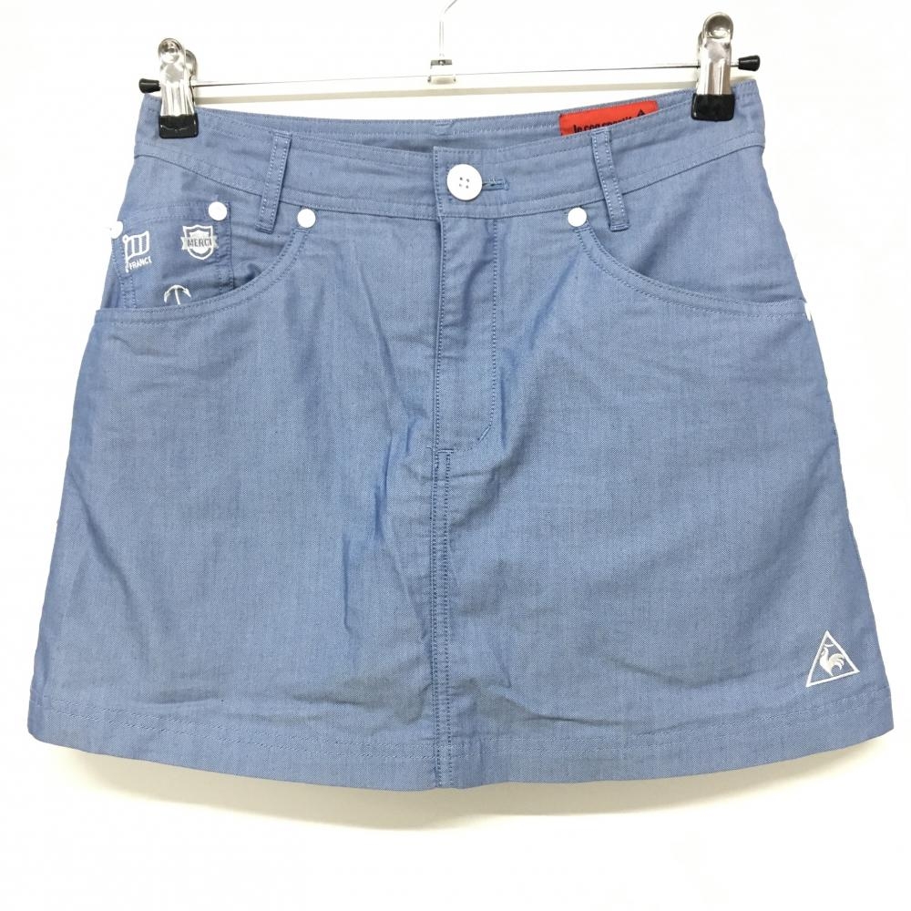 ルコック スカート ブルー×白 ロゴ刺しゅう 内側インナーパンツ レディース 9 ゴルフウェア le coq sportif