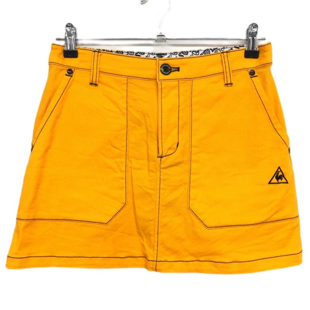 【美品】ルコック スカート オレンジ×ネイビー ロゴ刺しゅう ステッチ  レディース 9 ゴルフウェア le coq sportif