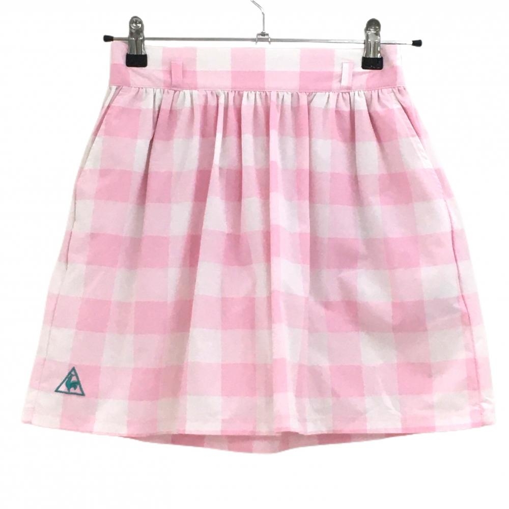 【超美品】ルコック スカート ピンク×白 チェック 薄手 レディース M ゴルフウェア le coq sportif