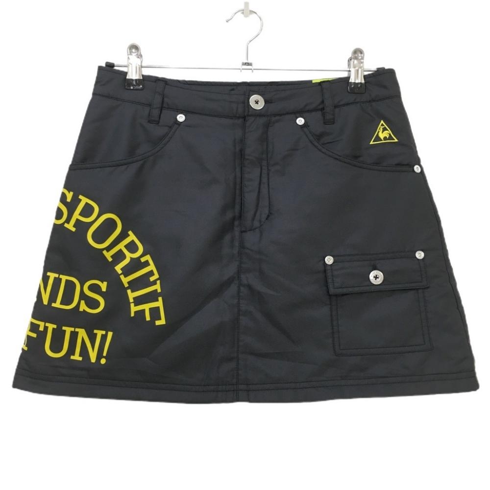 【超美品】ルコック スカート ネイビー×イエロー ロゴプリント 5ポケット レディース 11 ゴルフウェア le coq sportif