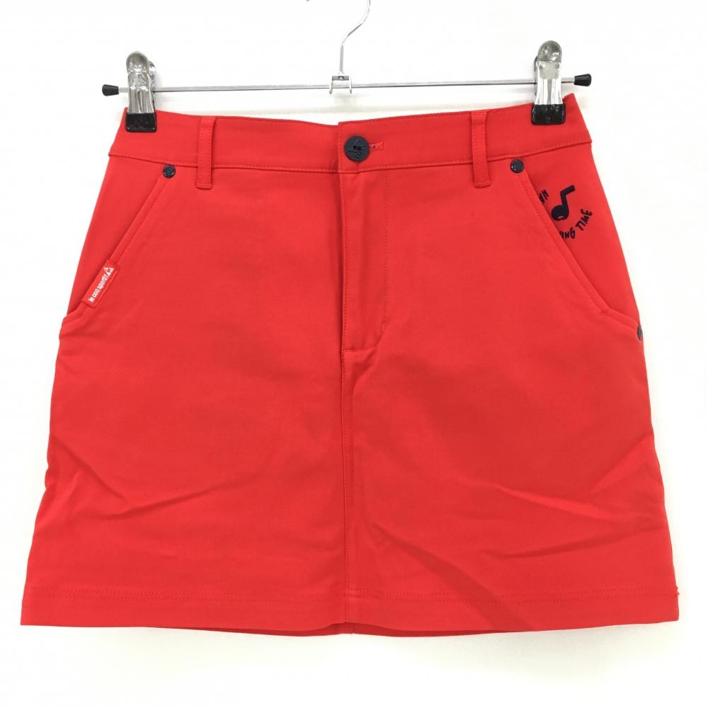 【超美品】ルコック スカート レッド ロゴ刺しゅう 音符 レディース 7 ゴルフウェア le coq sportif