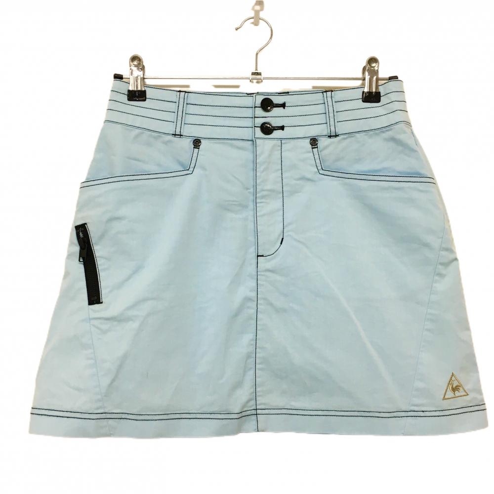 ルコック スカート ライトブルー×黒 ロゴ刺しゅう ステッチ レディース 11(L) ゴルフウェア le coq sportif