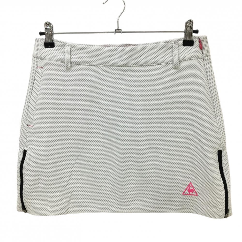 【超美品】ルコック スカート 白×ライトグレー 織生地 裾ジップ レディース 11 ゴルフウェア le coq sportif