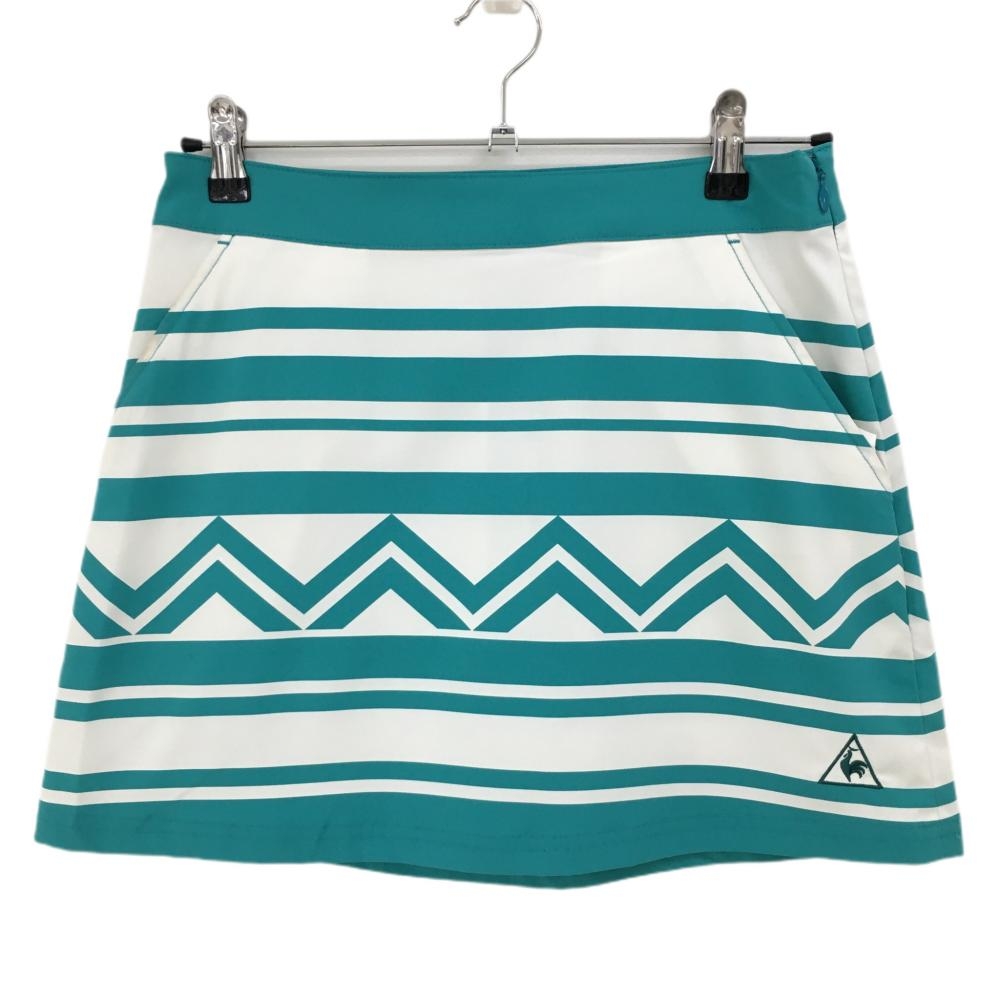 ルコック スカート 白×ブルーグリーン ボーダー柄 ロゴ刺しゅう レディース 9(M) ゴルフウェア le coq sportif