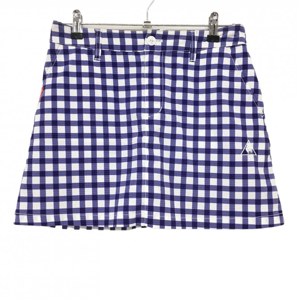 【超美品】ルコック スカート パープル×白 チェック 内側インナーパンツ レディース 9 ゴルフウェア le coq sportif