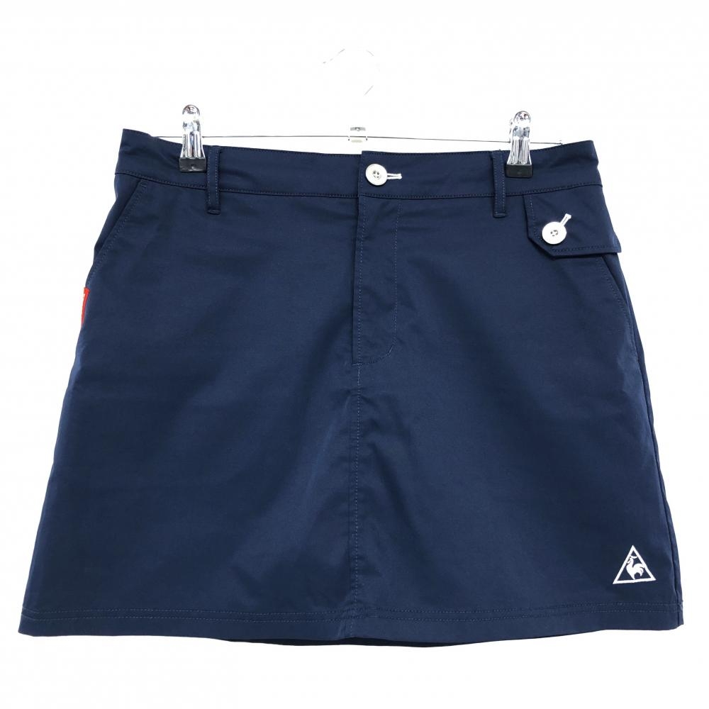 【美品】ルコック スカート ネイビー×イエロー ロゴ刺しゅう バックプリント レディース 13 ゴルフウェア le coq sportif