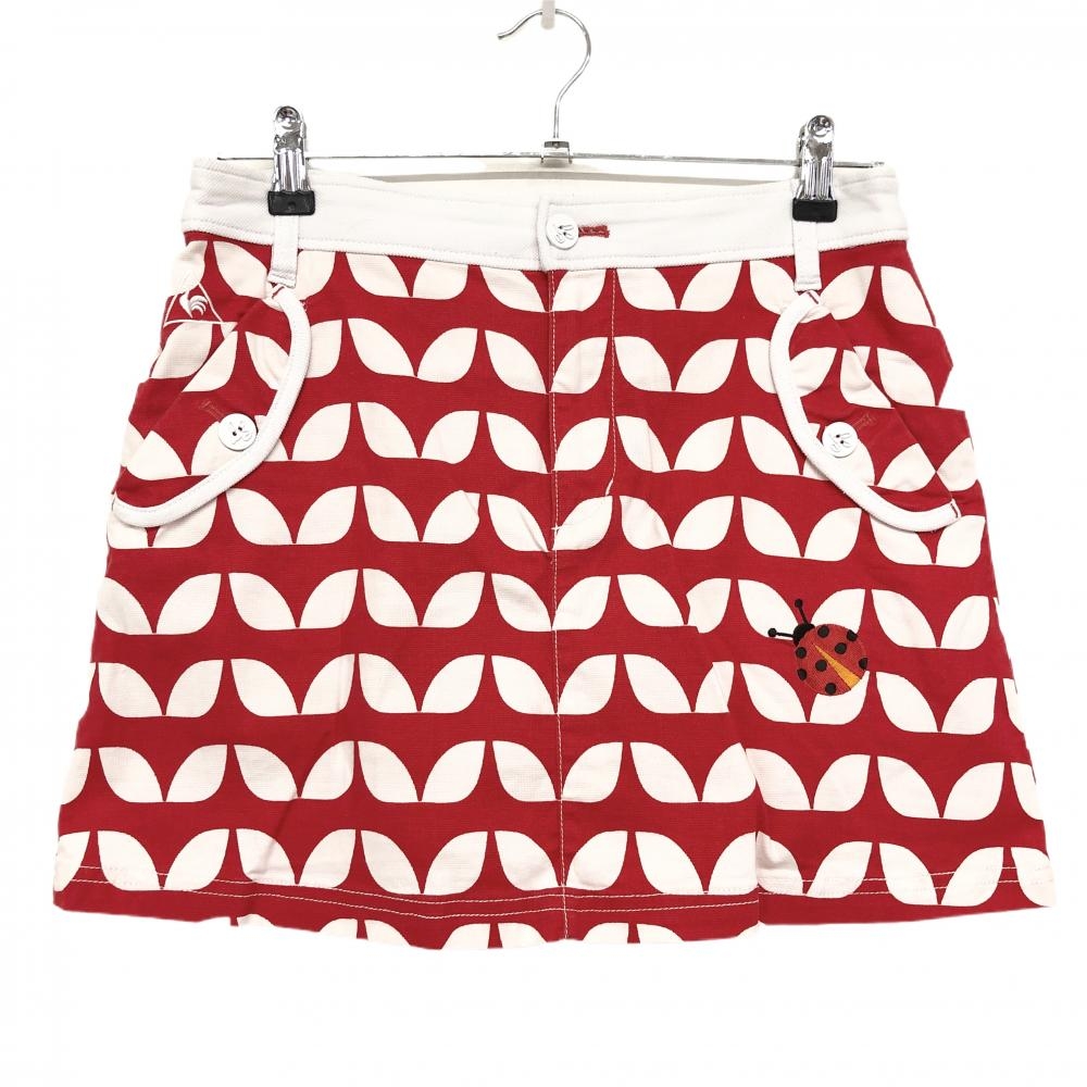 ルコック スカート レッド×白 総柄 てんとう虫刺しゅう ストレッチ 内側インナーパンツ  レディース 11 ゴルフウェア le coq sportif