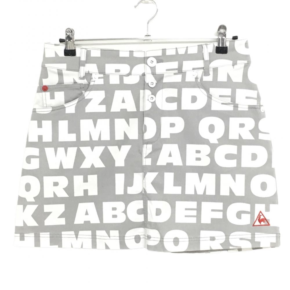 ルコック スカート グレー×白 英字総柄 ストレッチ レディース 13 ゴルフウェア le coq sportif