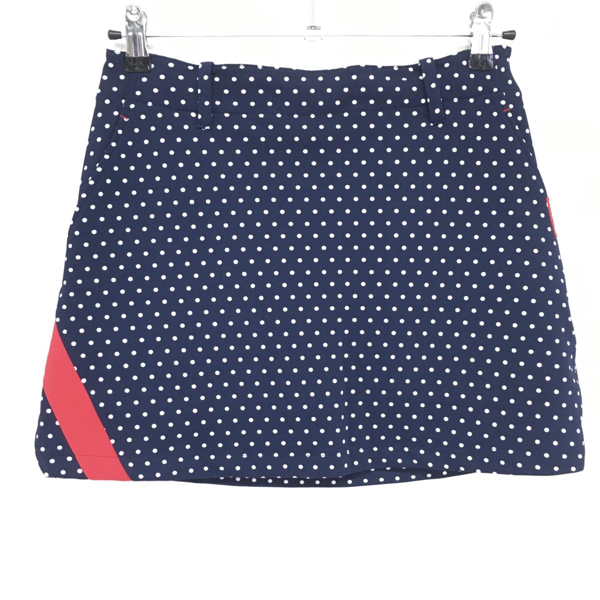 【超美品】ルコック スカート ネイビー×白 ドット総柄 ストレッチ メッシュ裏地  レディース 7(S) ゴルフウェア le coq sportif