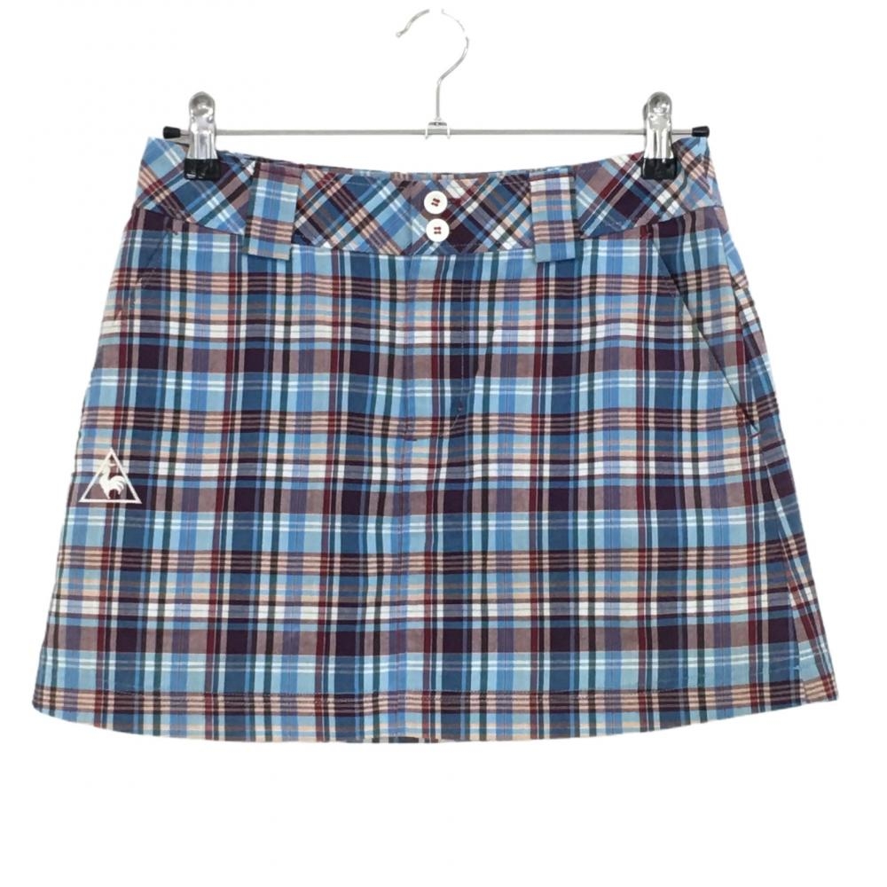 【超美品】ルコック スカート ライトブルー×パープル チェック アップルワッペン レディース 9(M) ゴルフウェア le coq sportif