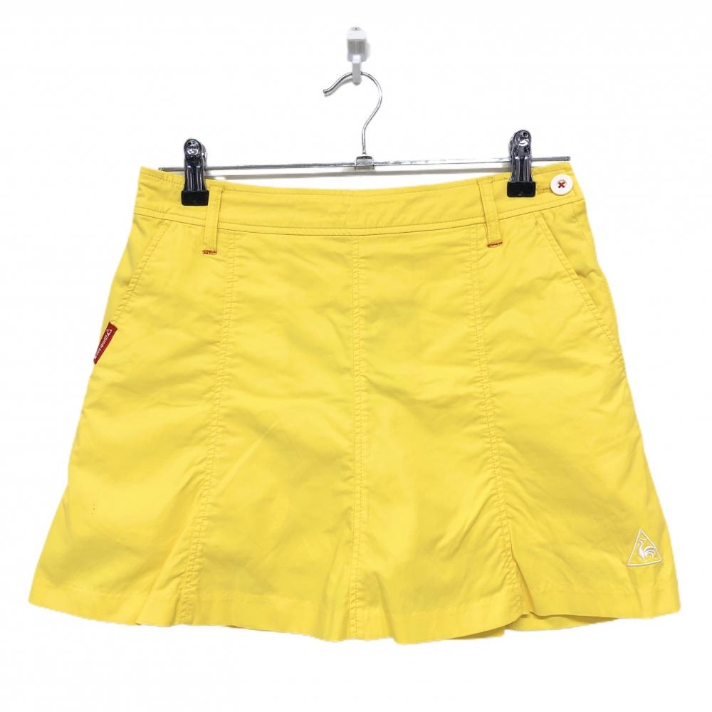 【美品】ルコック スカート イエロー フラッグ刺しゅう 内側インナーパンツ  レディース 7 ゴルフウェア le coq sportif